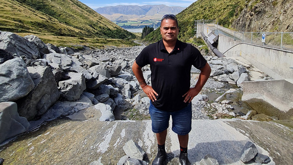 Anthony Taueki at the Clearwater Power Station intake in Canterbury