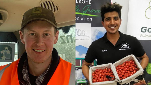 Craig Botting (left) and Austin Singh Purewal were joint winners of the 2019 Pukekohe Young Vegetable Grower of the Year competition.